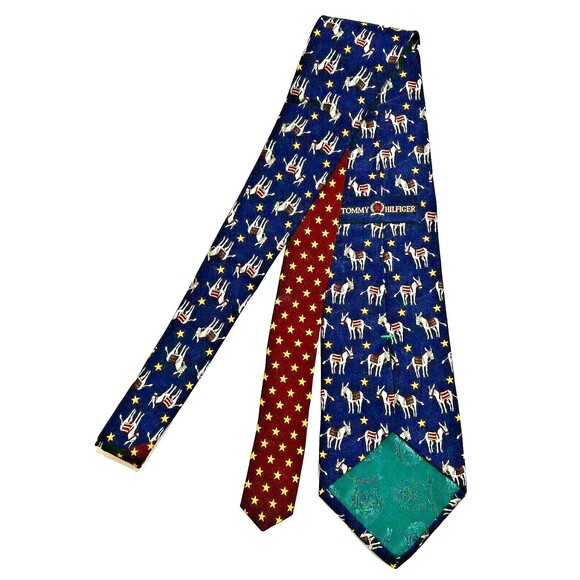 Tommy Hilfiger Democrat Donkey Necktie 100% Italian Silk Tie Election Stars Navy - Picture 6 of 8